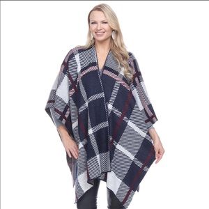 Blue plaid blanket scarf/ poncho wrap